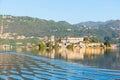 Romantic view of San Giulio island at Lake Orta, Piedmont, Italy Royalty Free Stock Photo