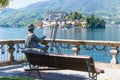 Romantic view of San Giulio island at Lake Orta, Piedmont, Italy Royalty Free Stock Photo