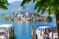 Romantic view of San Giulio island at Lake Orta, Piedmont, Italy Royalty Free Stock Photo