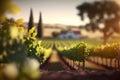 Romantic View from a Vineyard with Grapes and Vines