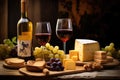 Romantic Vineyard Picnic With Wine And Cheese During Sunset in Picturesque Countryside