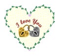 Romantic vintage heart with two interlocking padlocks