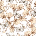 Romantic vintage magnolia and butterflies seamless pattern