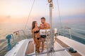 Romantic walk on the yacht. Royalty Free Stock Photo