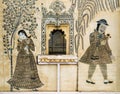 Romantic wall painting in City Palace, Udaipur, India Royalty Free Stock Photo