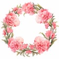 Romantic Watercolor Carnation Wreath With Delicate Heian Style Borders Royalty Free Stock Photo