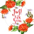 Romantic watercolor nasturtium flowers wreath