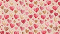 A romantic watercolor pattern of numerous hearts in various shades of red and brown. Generative AI Royalty Free Stock Photo
