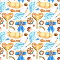 Romantic watercolor seamless pattern in fantasy style with steampunk elements