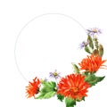 Romantic watercolor nasturtium flowers wreath