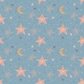 Romantic watercolour pattern with stars and moon Royalty Free Stock Photo