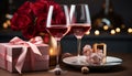 Romantic wedding celebration love, wine, champagne, candle, chocolate, luxury generated by AI Royalty Free Stock Photo