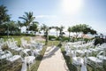 Romantic wedding ceremony on the beach. Beautiful arch on the ocean Royalty Free Stock Photo