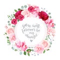 Romantic wedding floral vector design round card