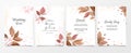 Romantic wedding invitation card template set with leaves decoration. Botanic illustration for background, save the date, Royalty Free Stock Photo