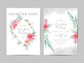 Romantic wedding invitation template cards set of floral and watercolor background
