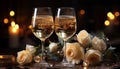 Romantic wedding night champagne, wine, candlelight, elegance, celebration, love generated by AI Royalty Free Stock Photo