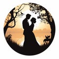 Romantic Wedding Silhouette Illustration In Nature