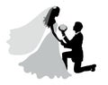 Romantic wedding silhouettes of a couple on white.