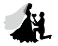 Romantic wedding silhouettes of a couple on white.