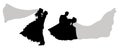 Romantic wedding silhouettes of a couple on white.