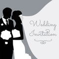 Romantic wedding silhouettes with text on grey.