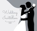 Romantic wedding silhouettes with text on grey.