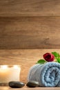 Romantic wellness arrangement with a burning candle Royalty Free Stock Photo