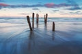 Romantic wharf in Auckland of New Zealand Beautiful pier on sunrise with pink cloud sky .Summer Landscape