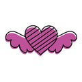 Romantic winged heart with stripes symbolising romance and love