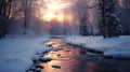 Romantic Winter River Scenery At Sunset Royalty Free Stock Photo