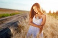 Romantic woman in fields of barley Royalty Free Stock Photo