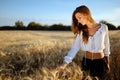 Romantic woman in fields of barley Royalty Free Stock Photo