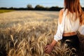 Romantic woman in fields of barley Royalty Free Stock Photo