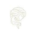 Romantic woman head with long hair minimal line logo for hairdresser stylist beauty salon vector