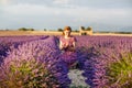 Romantic woman in lavender fields, having vacations in Provence, Royalty Free Stock Photo