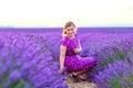 Romantic woman in lavender fields, having vacations in Provence, Royalty Free Stock Photo