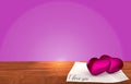 Romantic wooden table on purple background Royalty Free Stock Photo