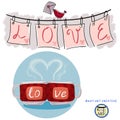 Romantic Word and title Love in cups mugs and as love letter