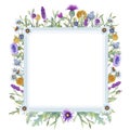 Romantic wreath. Think happy. Business card templates. Wildflowers in watercolor