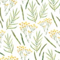Romantic yellow wildflowers and leaves painted by hand