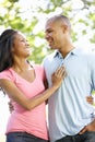 Romantic Young African American Couple Walking In Park Royalty Free Stock Photo