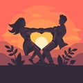 Romantic young couple holing hands and spinning around, forming a heart shape