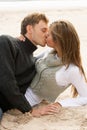 Romantic Young Couple Kissing On Beach Royalty Free Stock Photo