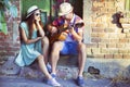 Romantic young couple playing Guitar outdoor Royalty Free Stock Photo