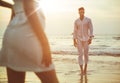 Romantic couple relaxing on a tropical beach Royalty Free Stock Photo