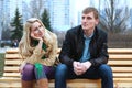 Romantic young couple sitting on a bench Royalty Free Stock Photo