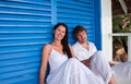 Romantic young couple in tropical beach house Royalty Free Stock Photo