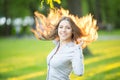 Romantic young girl outdoors enjoying nature Beautiful Model in Royalty Free Stock Photo