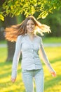 Romantic young girl outdoors enjoying nature Beautiful Model in Royalty Free Stock Photo